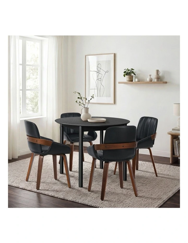 Oikiture 5PCS Dining Table Set 100cm Round Table 4 Faux Leather Dining Chairs image 5