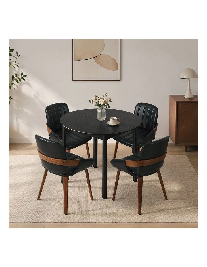 Oikiture 5PCS Dining Table Set 100cm Round Table 4 Faux Leather Dining Chairs image 7