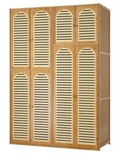 Oikiture Bamboo Wardrobe Large Clothes Storage Cabinet 8 Doors with 7 Shelves