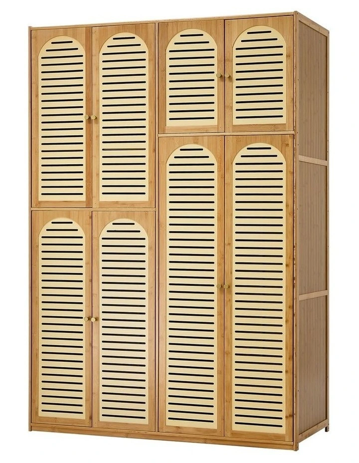 Oikiture Bamboo Wardrobe Large Clothes Storage Cabinet 8 Doors with 7 Shelves image 1