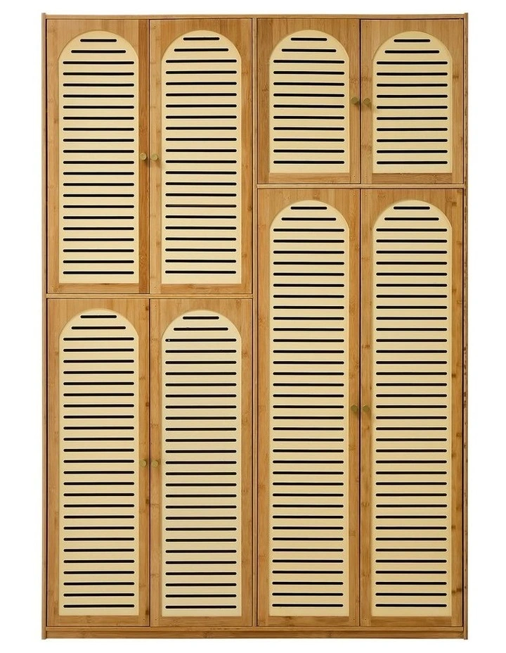 Oikiture Bamboo Wardrobe Large Clothes Storage Cabinet 8 Doors with 7 Shelves image 2