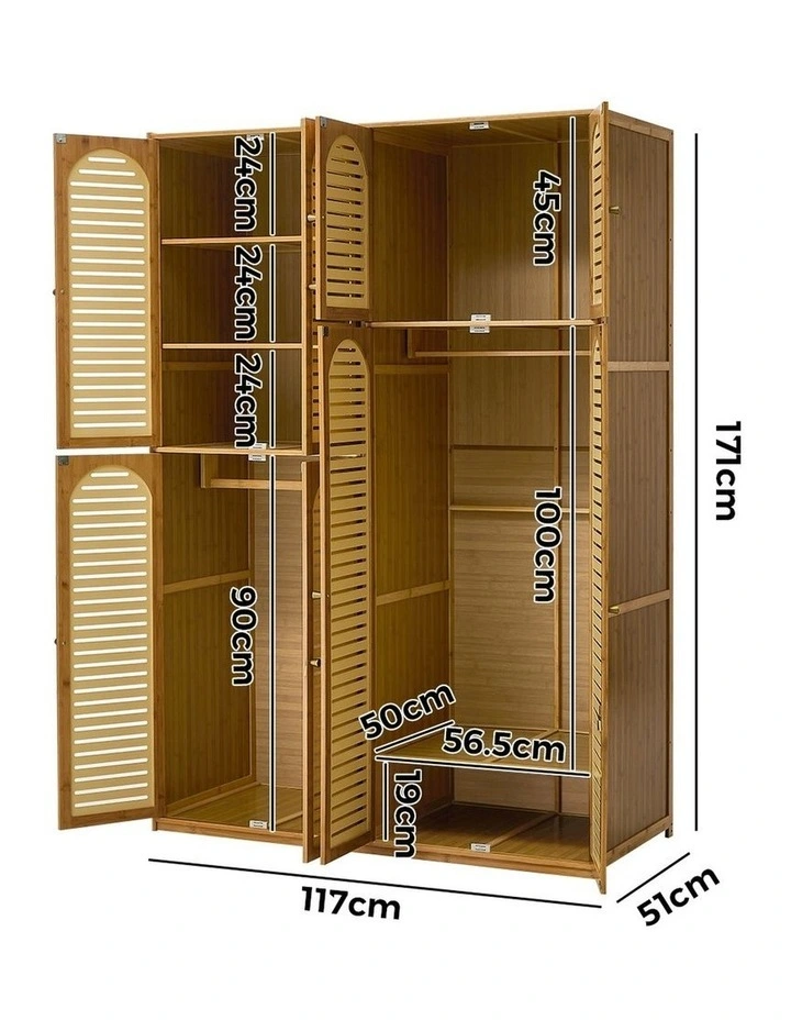 Oikiture Bamboo Wardrobe Large Clothes Storage Cabinet 8 Doors with 7 Shelves image 3