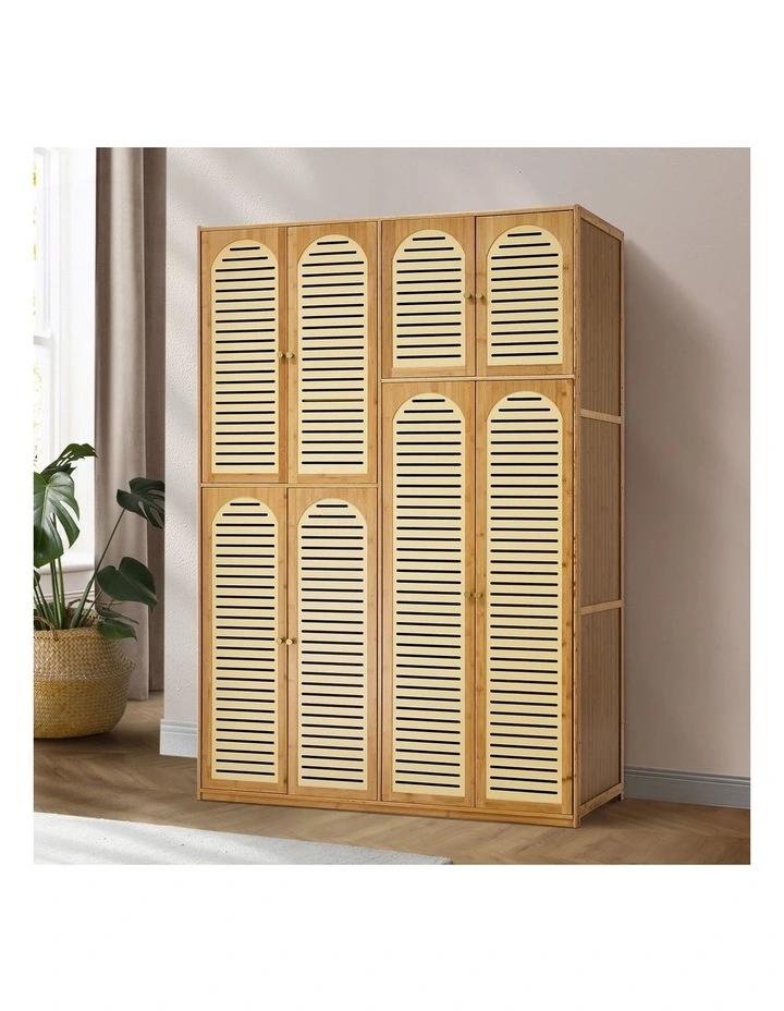 Oikiture Bamboo Wardrobe Large Clothes Storage Cabinet 8 Doors with 7 Shelves image 4