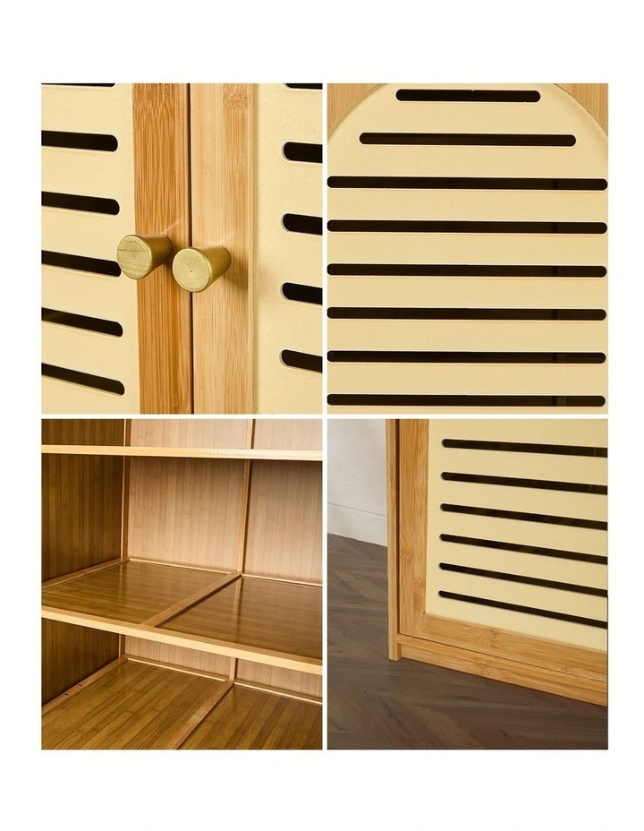 Oikiture Bamboo Wardrobe Large Clothes Storage Cabinet 8 Doors with 7 Shelves image 6