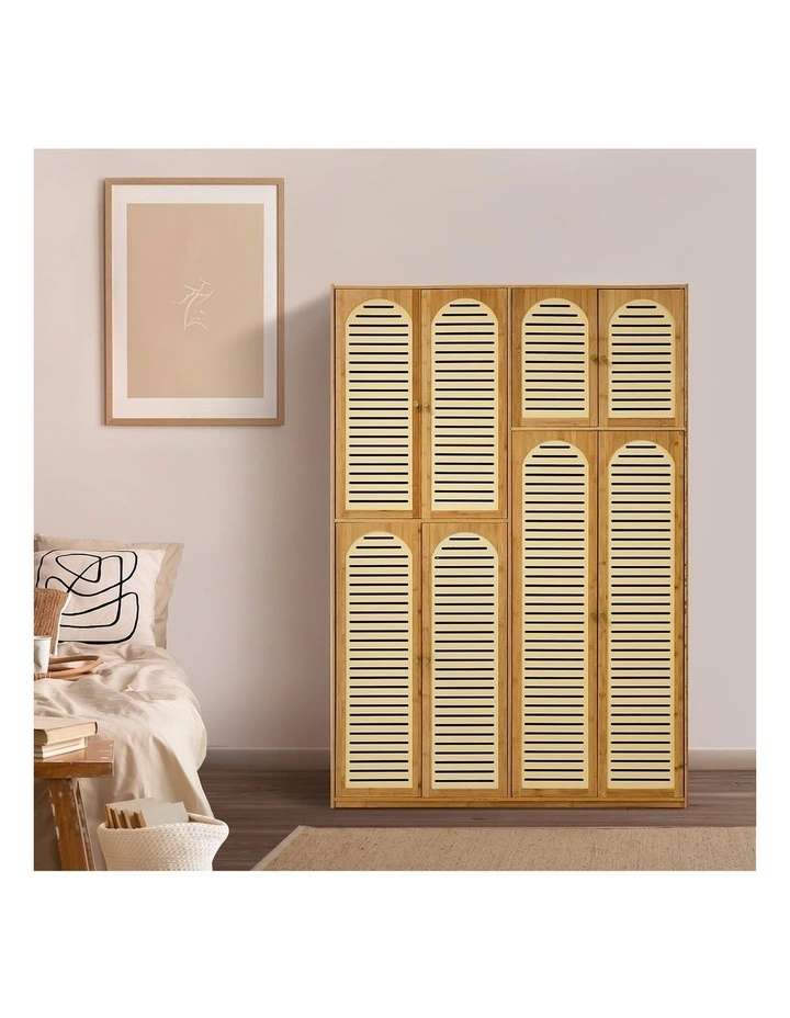 Oikiture Bamboo Wardrobe Large Clothes Storage Cabinet 8 Doors with 7 Shelves image 7