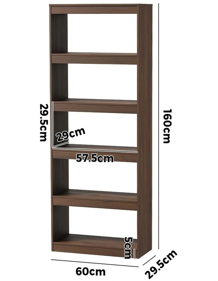 Oikiture 5 Tier Bookshelf Bookcase Display Shelf Open Storage Cabinet Walnut image 3