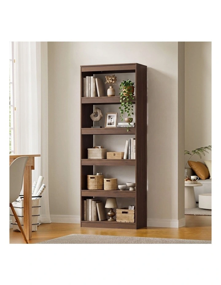 Oikiture 5 Tier Bookshelf Bookcase Display Shelf Open Storage Cabinet Walnut image 4