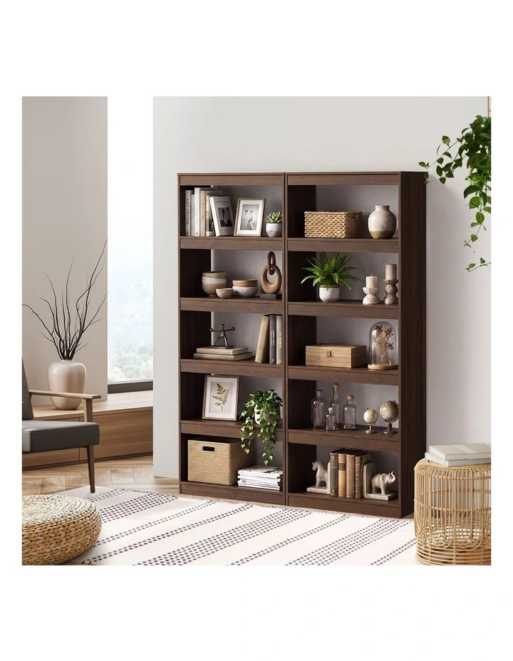 Oikiture 5 Tier Bookshelf Bookcase Display Shelf Open Storage Cabinet Walnut image 5