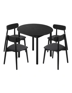 Oikiture 5PCS Dining Table Set 100cm Round Table 4 Rubberwood Dining Chairs