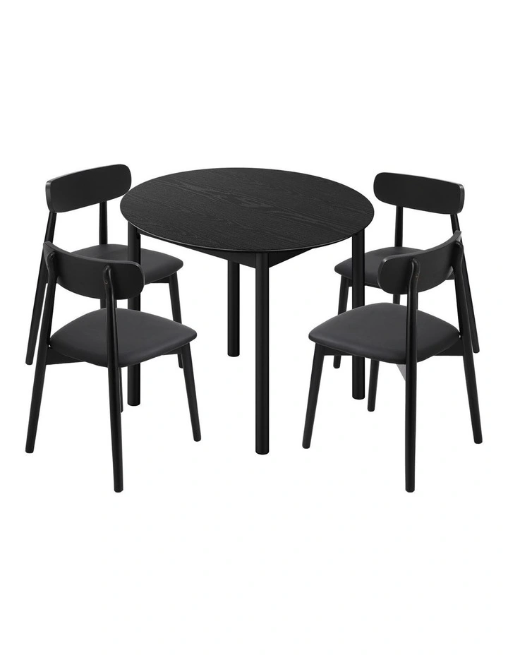 Oikiture 5PCS Dining Table Set 100cm Round Table 4 Rubberwood Dining Chairs image 1