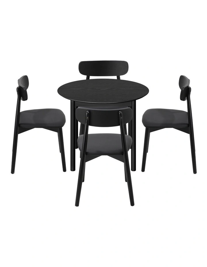Oikiture 5PCS Dining Table Set 100cm Round Table 4 Rubberwood Dining Chairs image 2