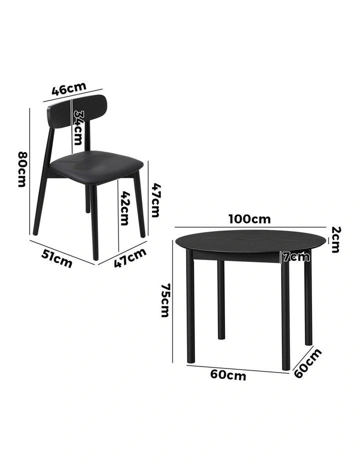 Oikiture 5PCS Dining Table Set 100cm Round Table 4 Rubberwood Dining Chairs image 3