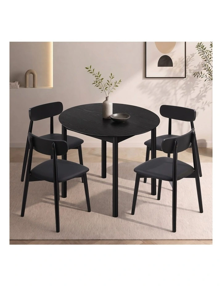 Oikiture 5PCS Dining Table Set 100cm Round Table 4 Rubberwood Dining Chairs image 4