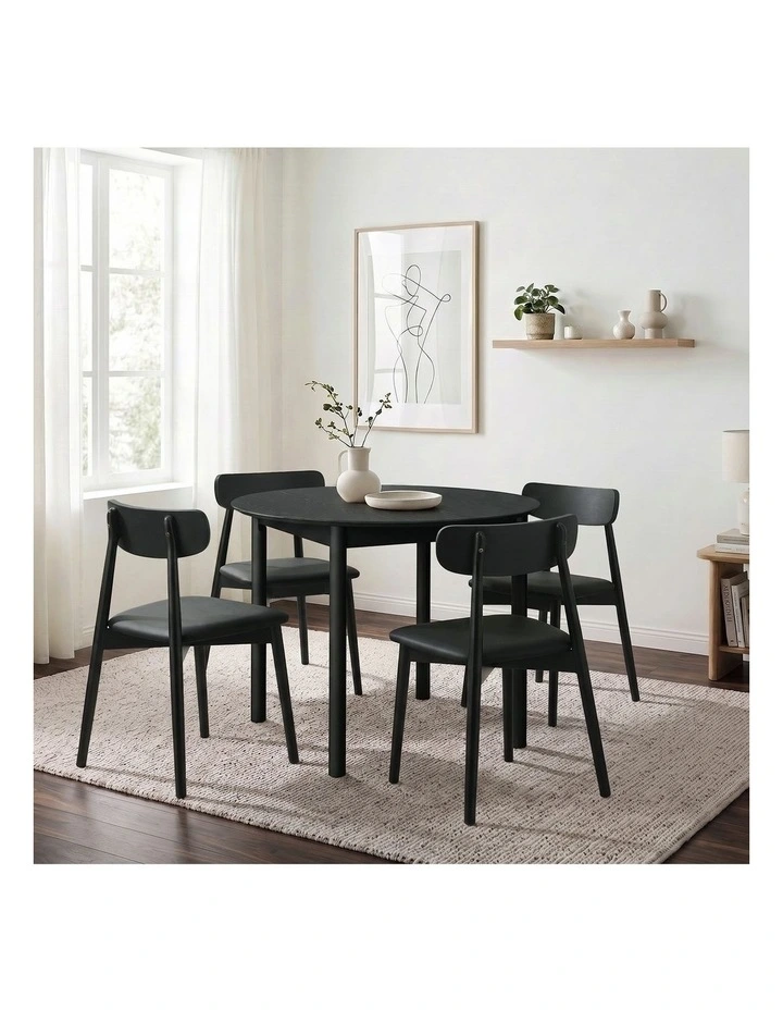Oikiture 5PCS Dining Table Set 100cm Round Table 4 Rubberwood Dining Chairs image 5