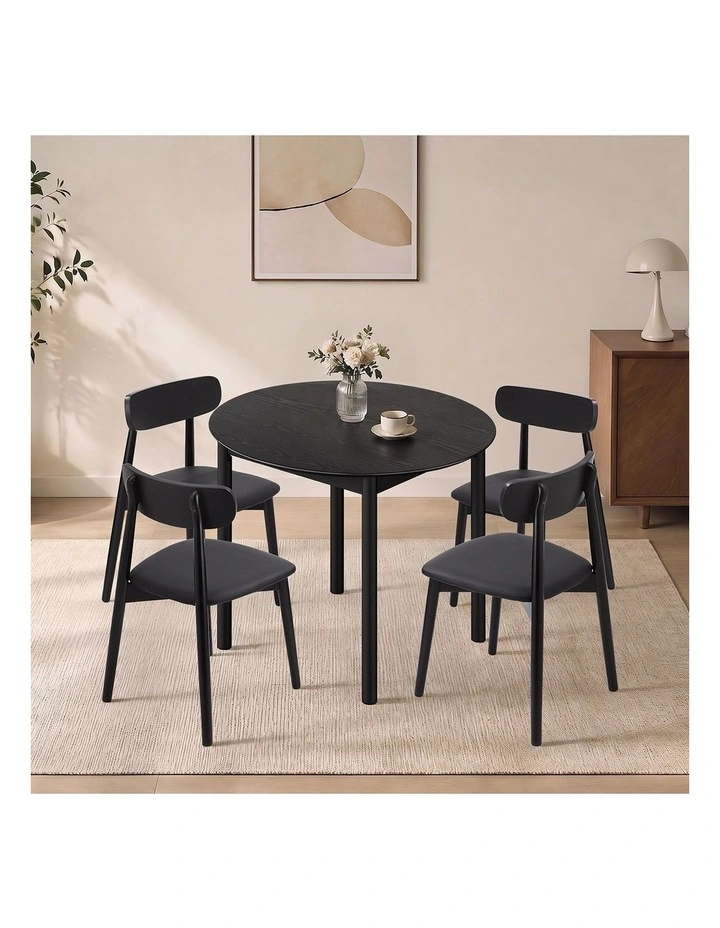 Oikiture 5PCS Dining Table Set 100cm Round Table 4 Rubberwood Dining Chairs image 7