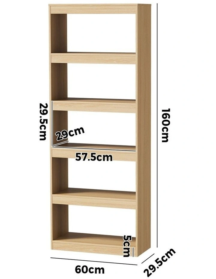 Oikiture 5 Tier Bookshelf Bookcase Display Shelf Open Storage Cabinet Natural image 3