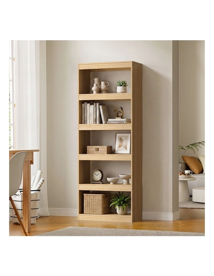 Oikiture 5 Tier Bookshelf Bookcase Display Shelf Open Storage Cabinet Natural image 4