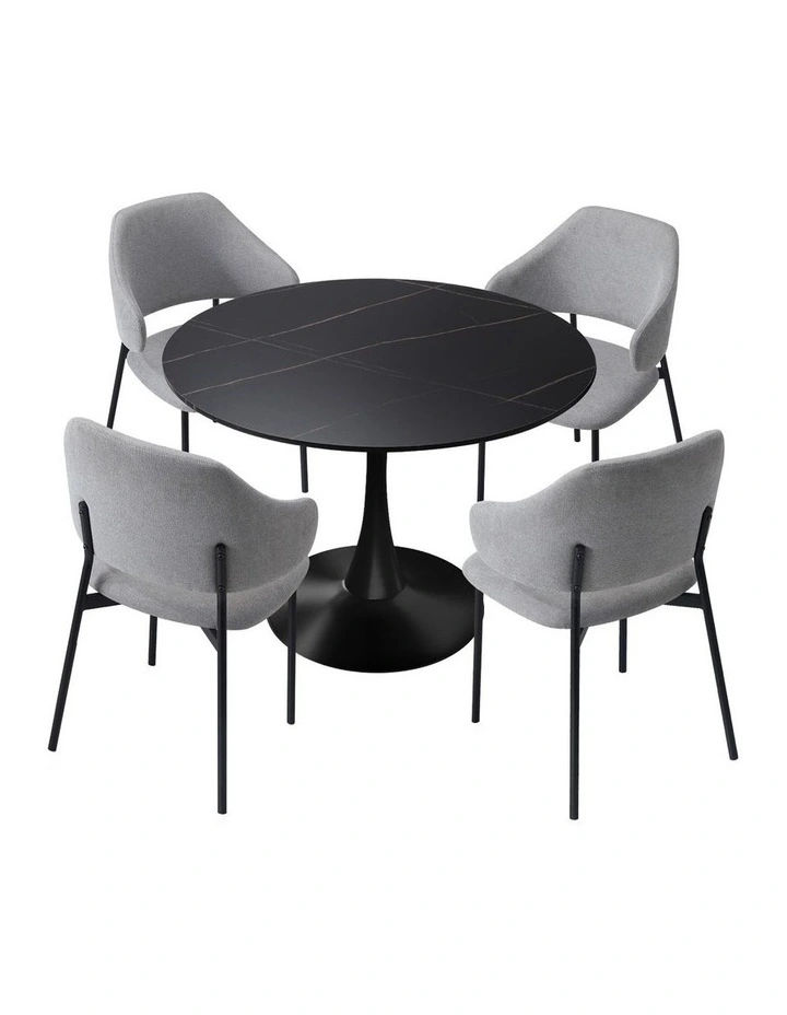 Oikiture 5PCS Dining Table Set Round Table Sherpa Dining Chairs Grey image 2