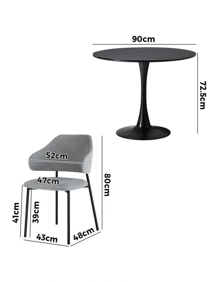 Oikiture 5PCS Dining Table Set Round Table Sherpa Dining Chairs Grey image 3