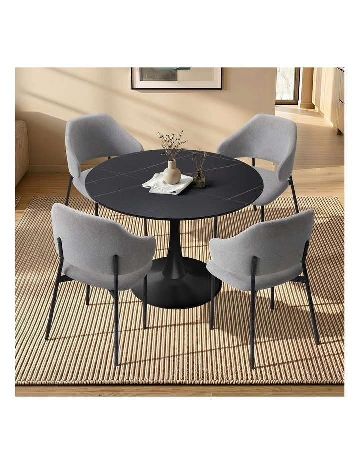 Oikiture 5PCS Dining Table Set Round Table Sherpa Dining Chairs Grey image 4