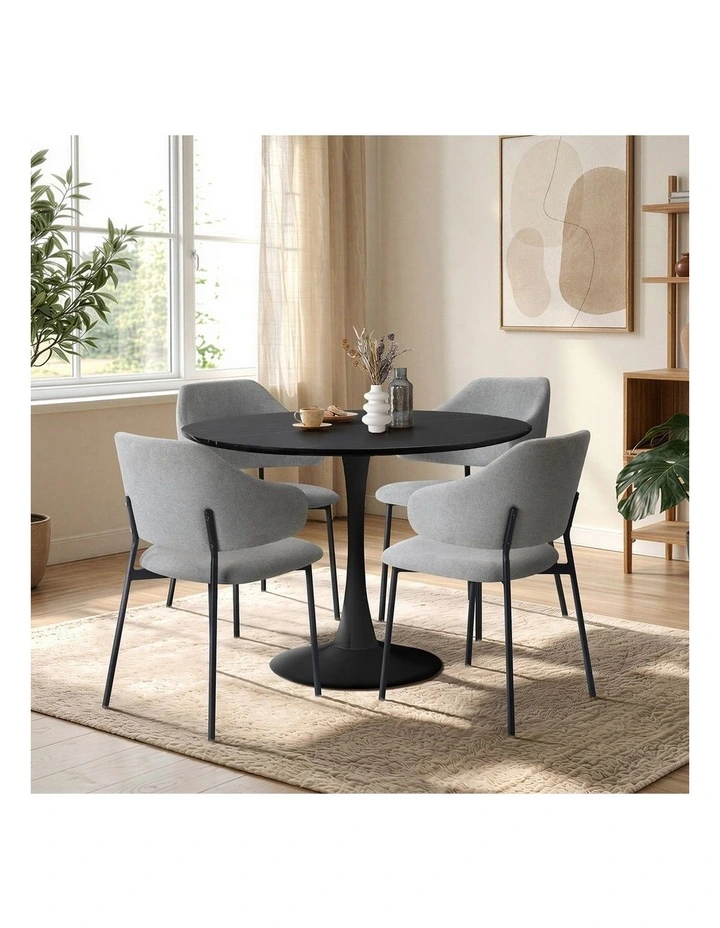 Oikiture 5PCS Dining Table Set Round Table Sherpa Dining Chairs Grey image 5