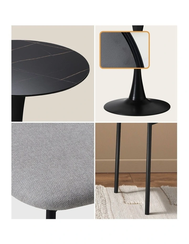 Oikiture 5PCS Dining Table Set Round Table Sherpa Dining Chairs Grey image 6