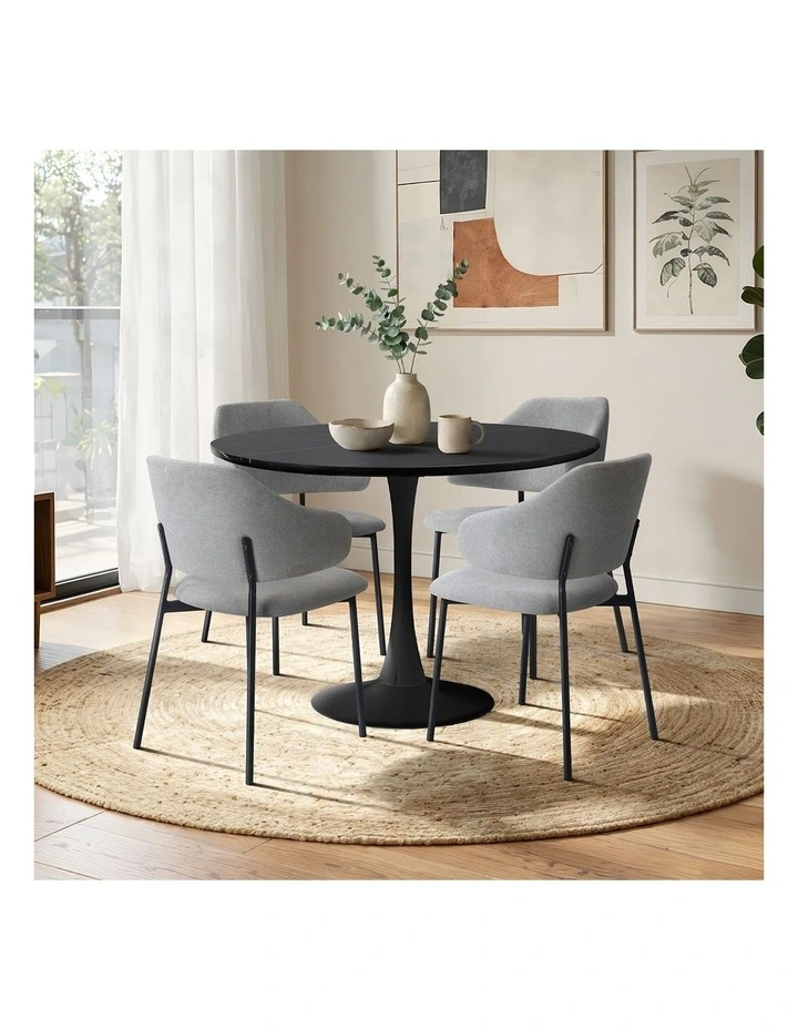 Oikiture 5PCS Dining Table Set Round Table Sherpa Dining Chairs Grey image 7