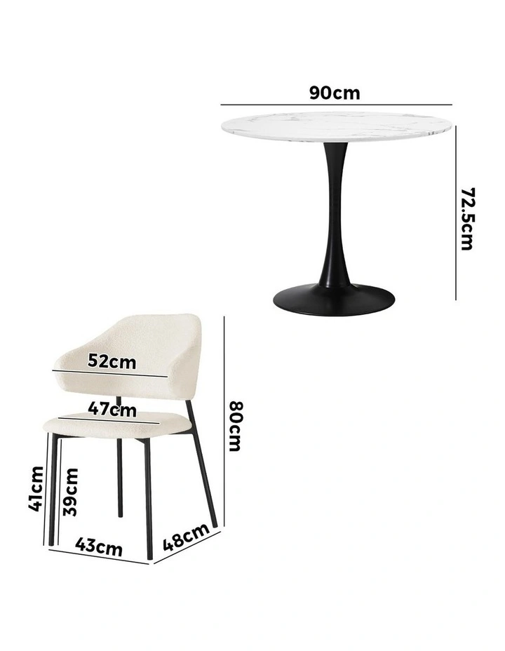 Oikiture 5PCS Dining Table Set Round Table Sherpa Dining Chairs White&Black image 3
