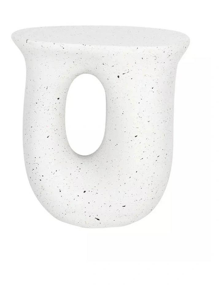 Off-White Speckled Modern Stool With Oval Cutout image 1