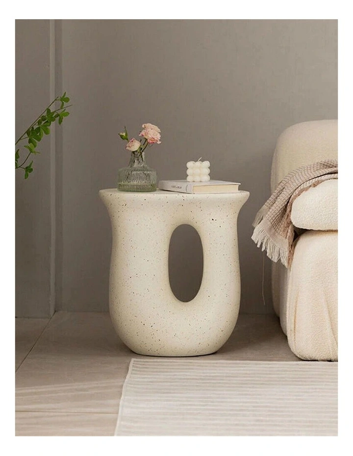 Off-White Speckled Modern Stool With Oval Cutout image 3