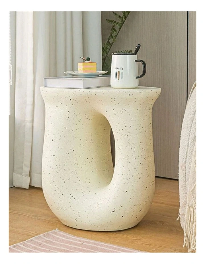 Off-White Speckled Modern Stool With Oval Cutout image 4