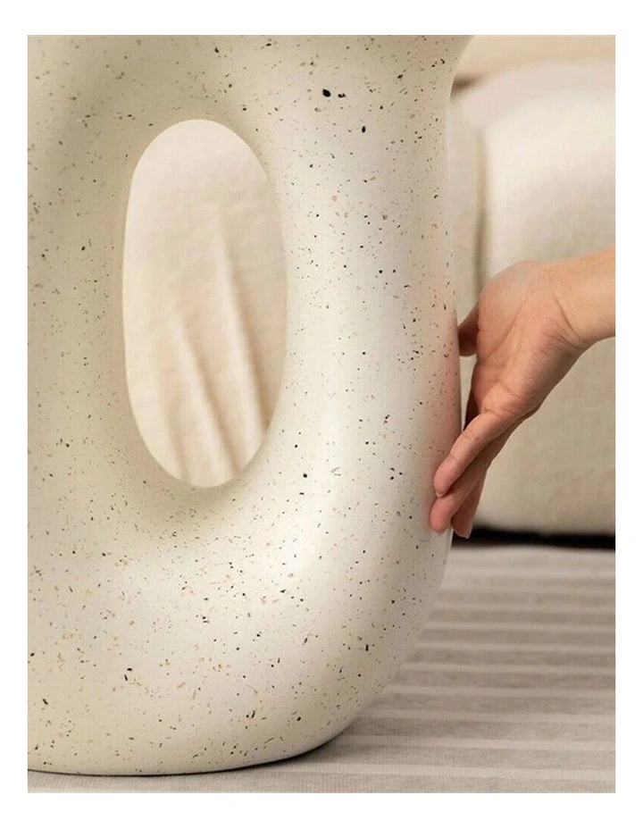 Off-White Speckled Modern Stool With Oval Cutout image 5