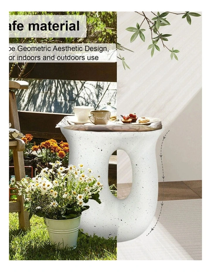Off-White Speckled Modern Stool With Oval Cutout image 7