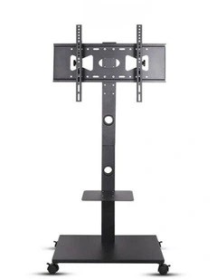 Black Mobile TV Floor Stand with Shelves and Locking Wheels for 32-70 Inch Screens