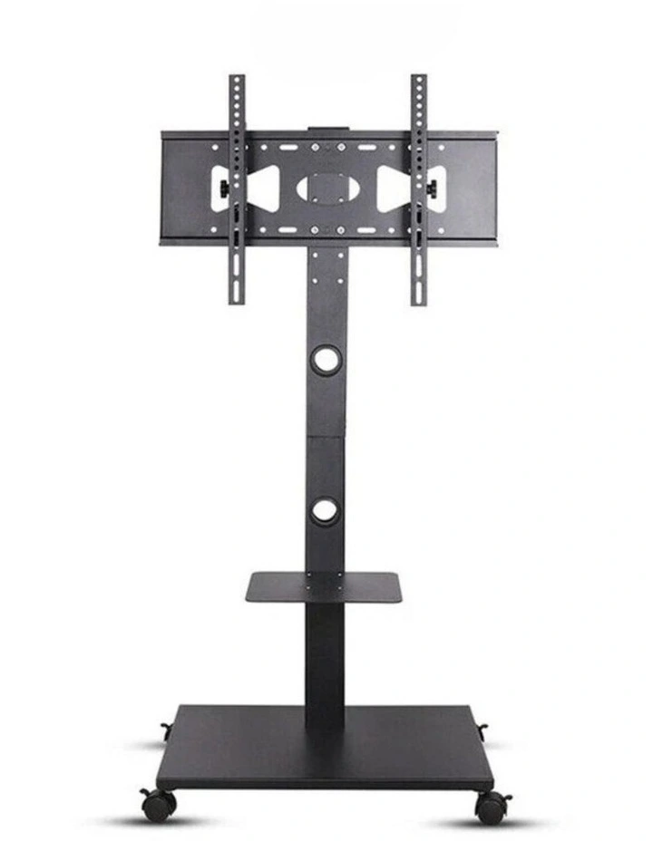 Black Mobile TV Floor Stand with Shelves and Locking Wheels for 32-70 Inch Screens image 1