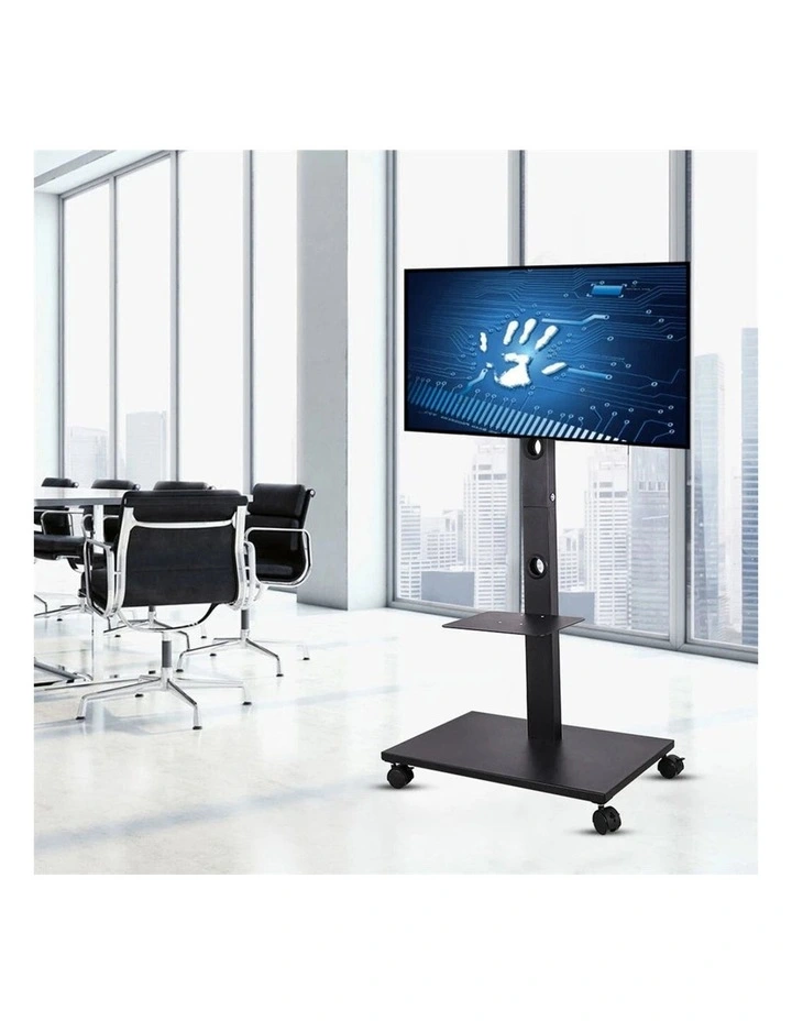 Black Mobile TV Floor Stand with Shelves and Locking Wheels for 32-70 Inch Screens image 5
