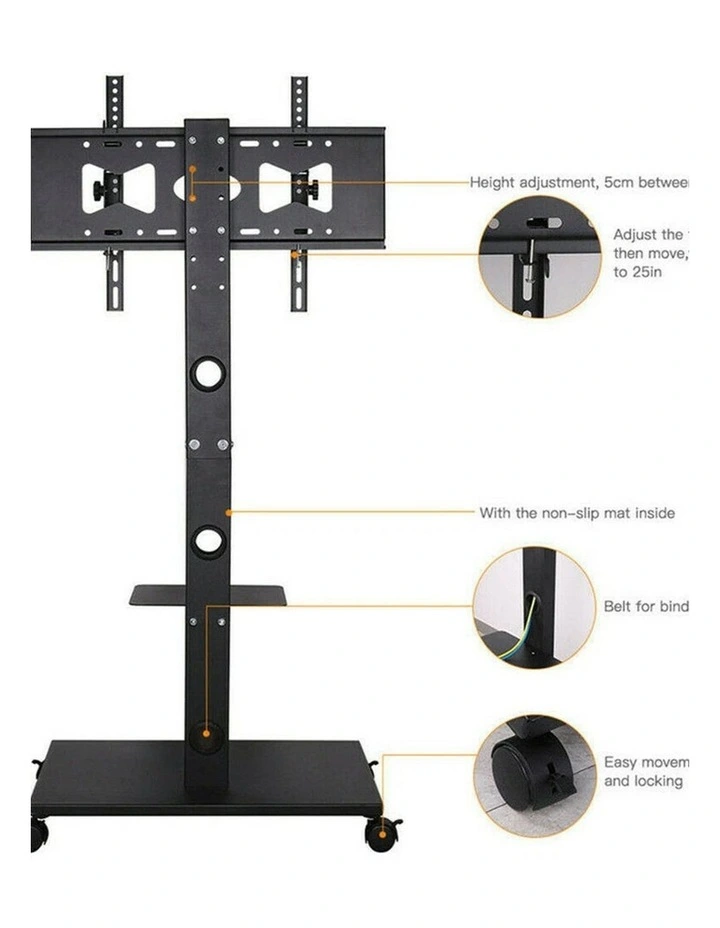 Black Mobile TV Floor Stand with Shelves and Locking Wheels for 32-70 Inch Screens image 7
