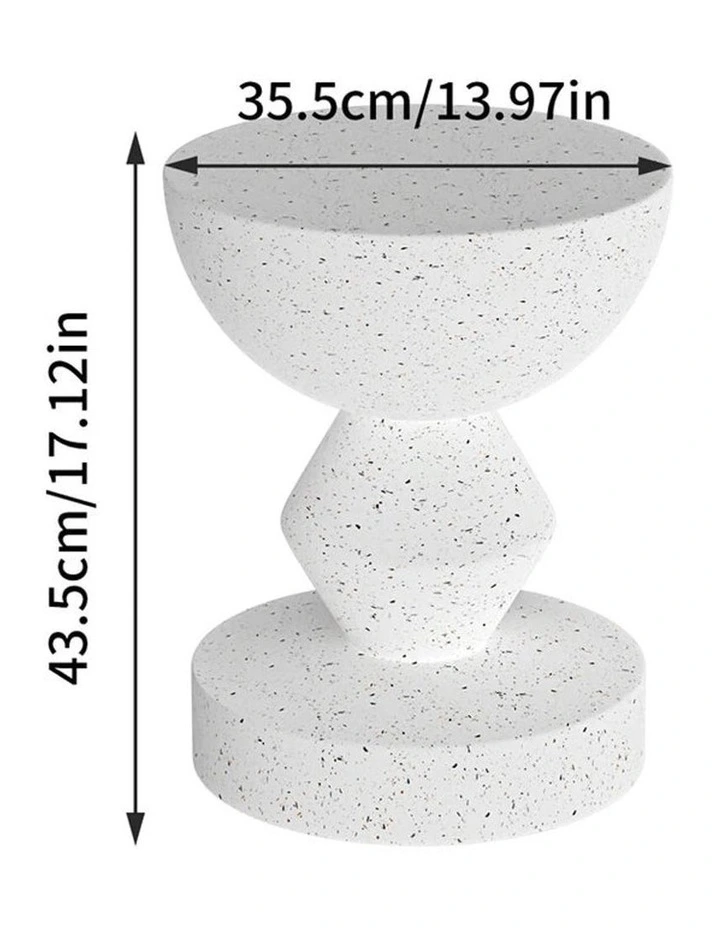 White Speckled Sculptural Accent Stool With Bowl Top And Geometric Base image 7