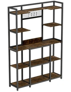 Brown XXL Kitchen Storage Rack with Microwave Stand and Freestanding Shelves