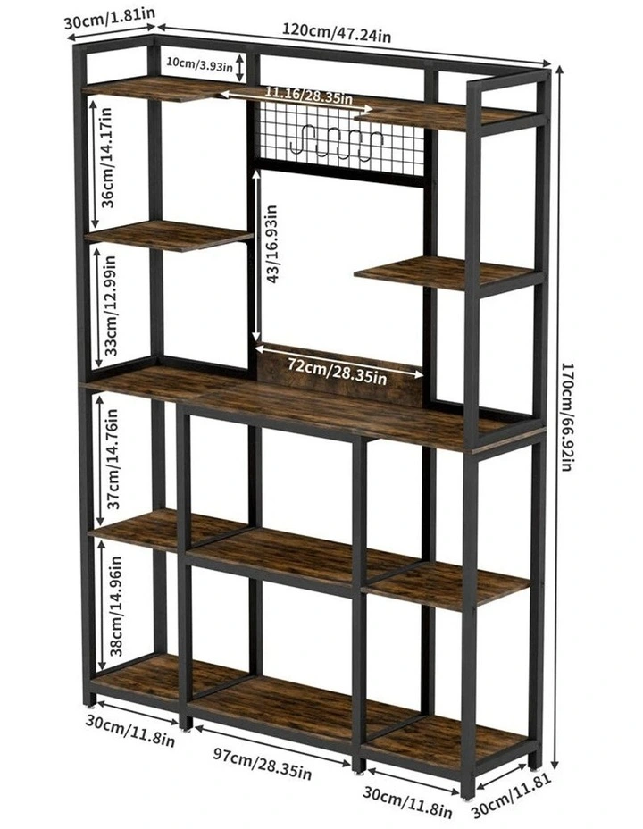 Brown XXL Kitchen Storage Rack with Microwave Stand and Freestanding Shelves image 2