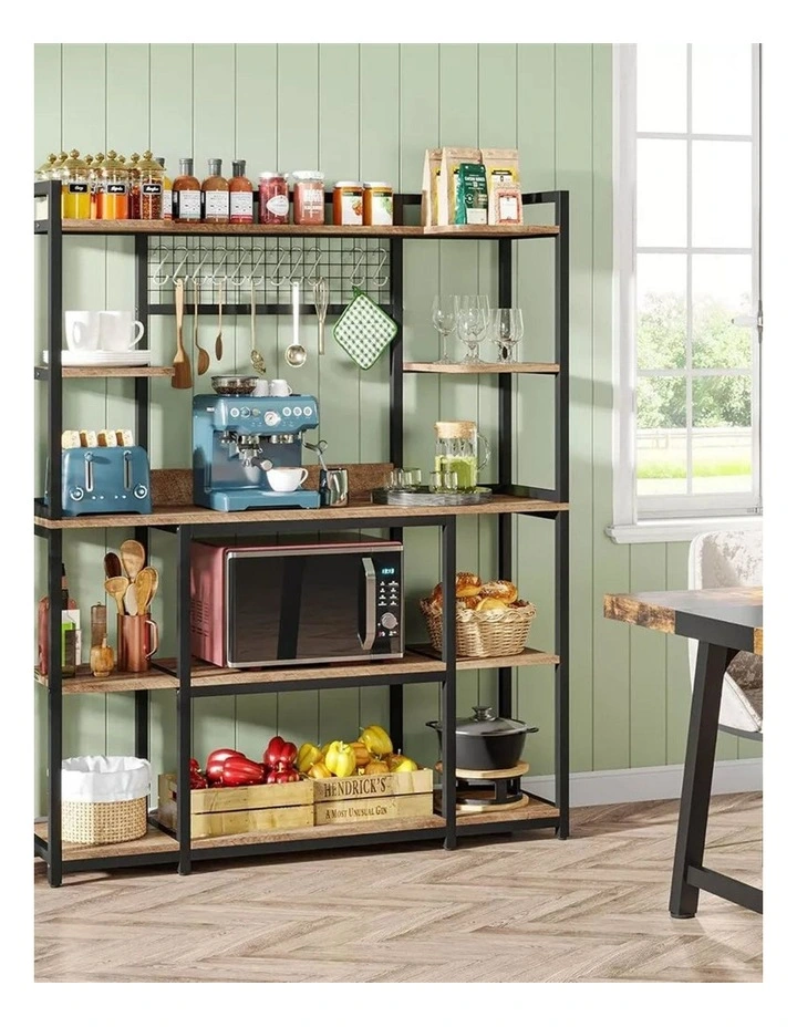 Brown XXL Kitchen Storage Rack with Microwave Stand and Freestanding Shelves image 3