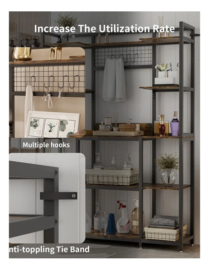Brown XXL Kitchen Storage Rack with Microwave Stand and Freestanding Shelves image 5