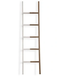 Brown Wooden Leaning Ladder Rack Decorative Blanket Towel Display Stand