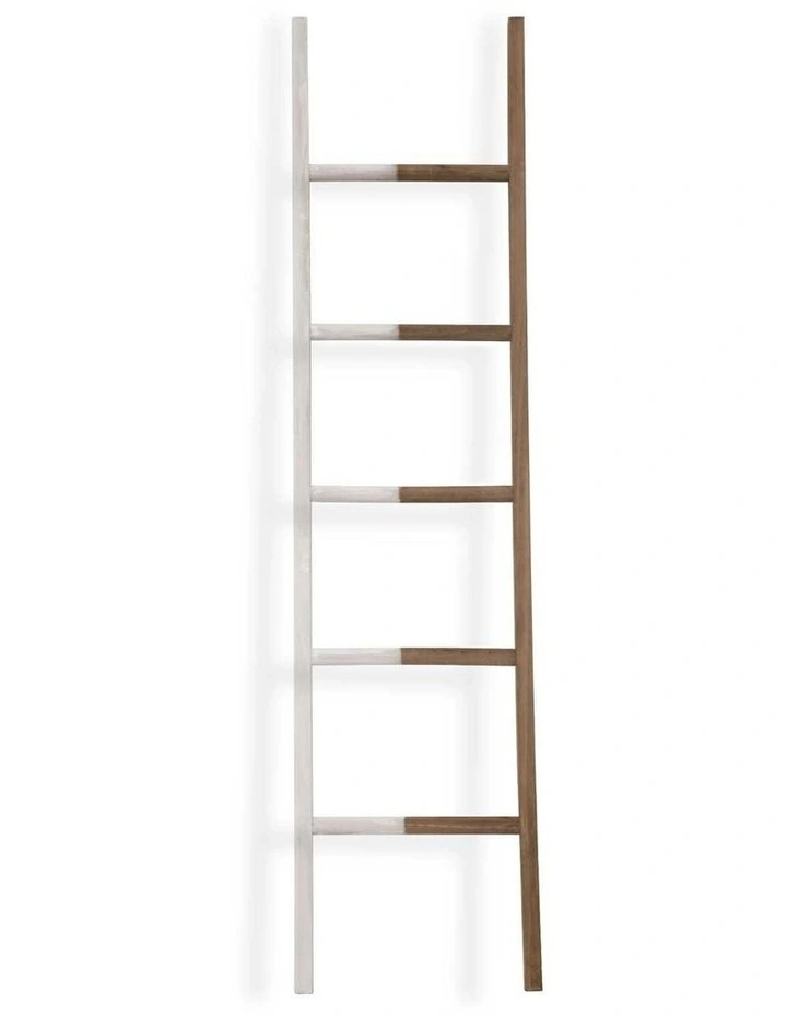 Brown Wooden Leaning Ladder Rack Decorative Blanket Towel Display Stand image 1
