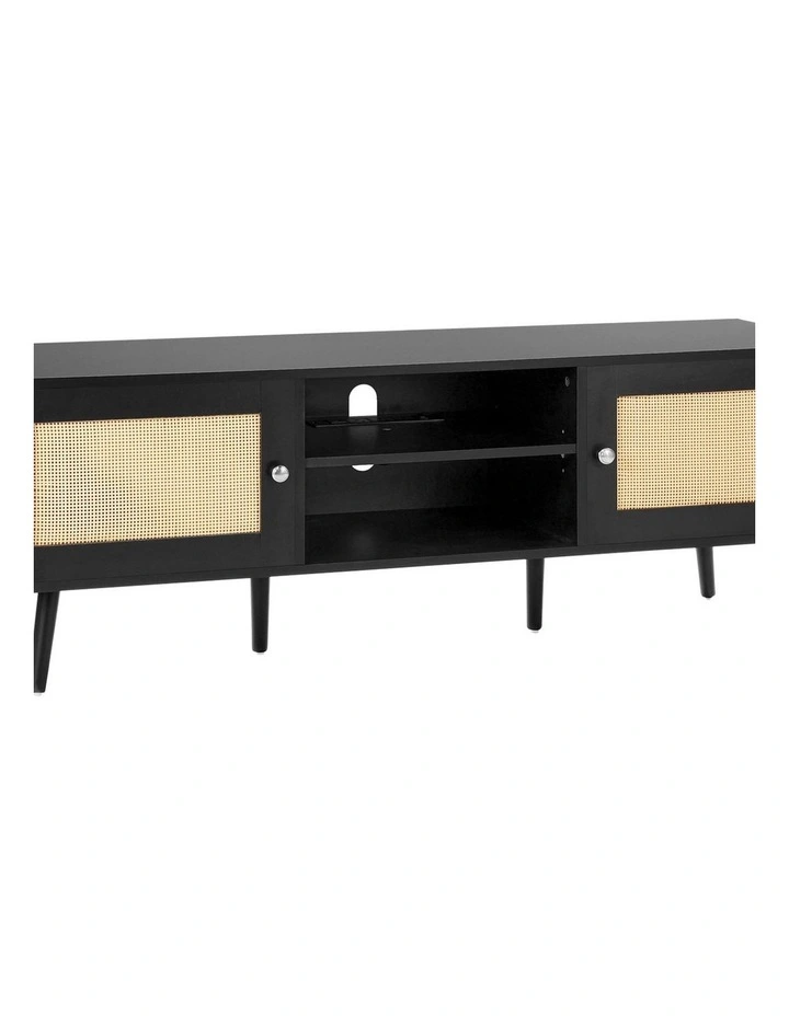 Black Rattan TV Stand 65 Inch Entertainment Unit with Power Outlet Storage image 7