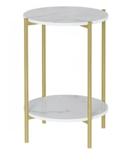Gold Round Gold Side Table With Two White Marble Shelves