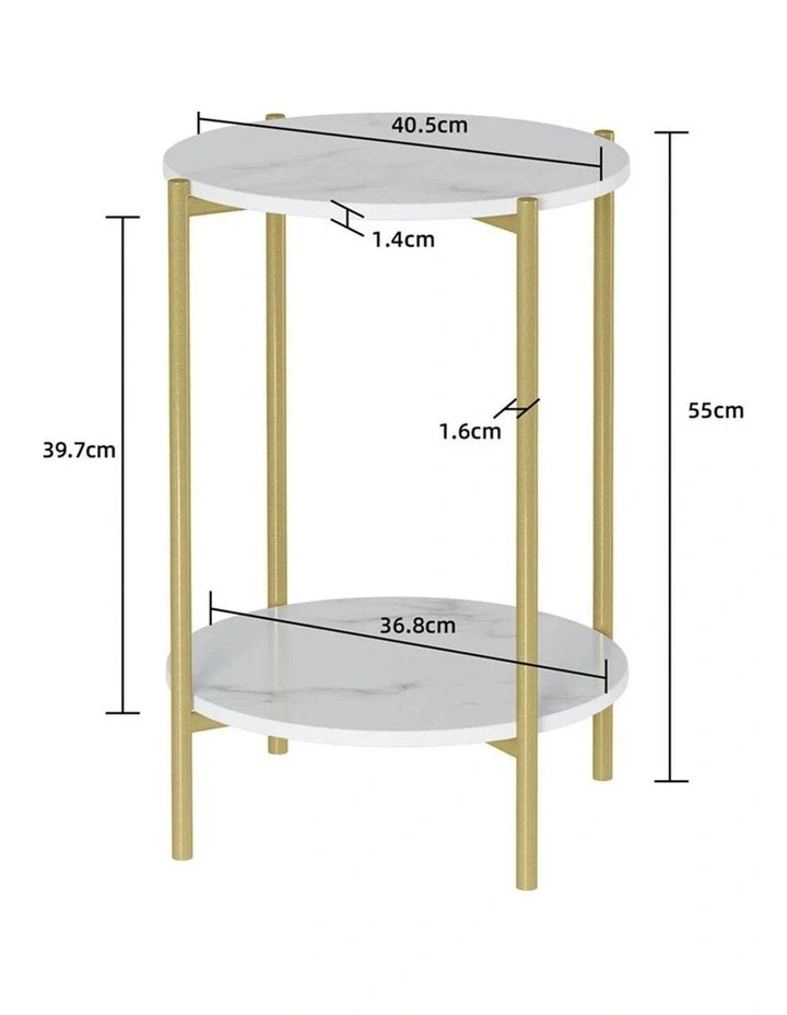 Gold Round Gold Side Table With Two White Marble Shelves image 6