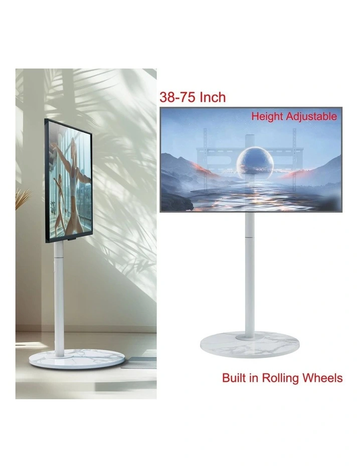 White 40-75 Inch Swivel TV Floor Stand with Sintered Stone Base and Height Adjust image 2
