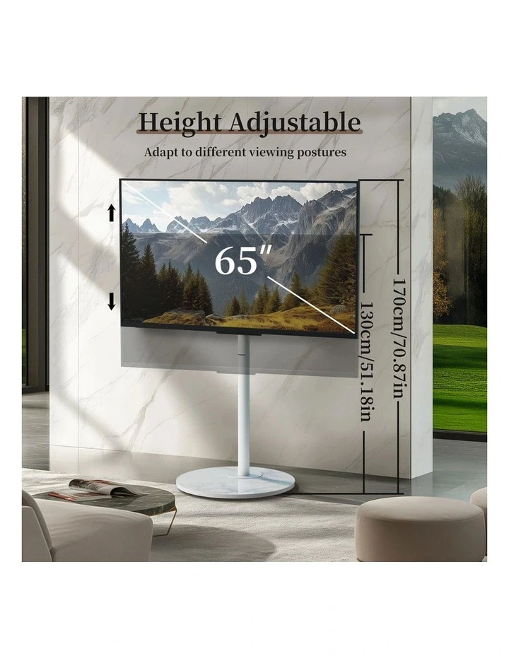White 40-75 Inch Swivel TV Floor Stand with Sintered Stone Base and Height Adjust image 5