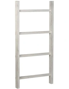 Whitewash Wooden Leaning Ladder Decorative Blanket Towel Rack Stand